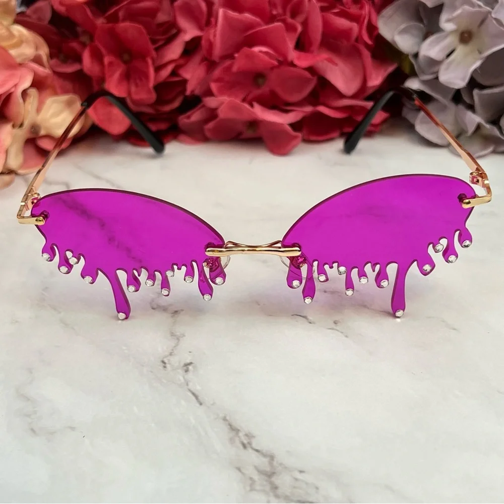 Steampunk Dripping Magenta Rimless Sunglasses with Crystals - Picture 9 of 16